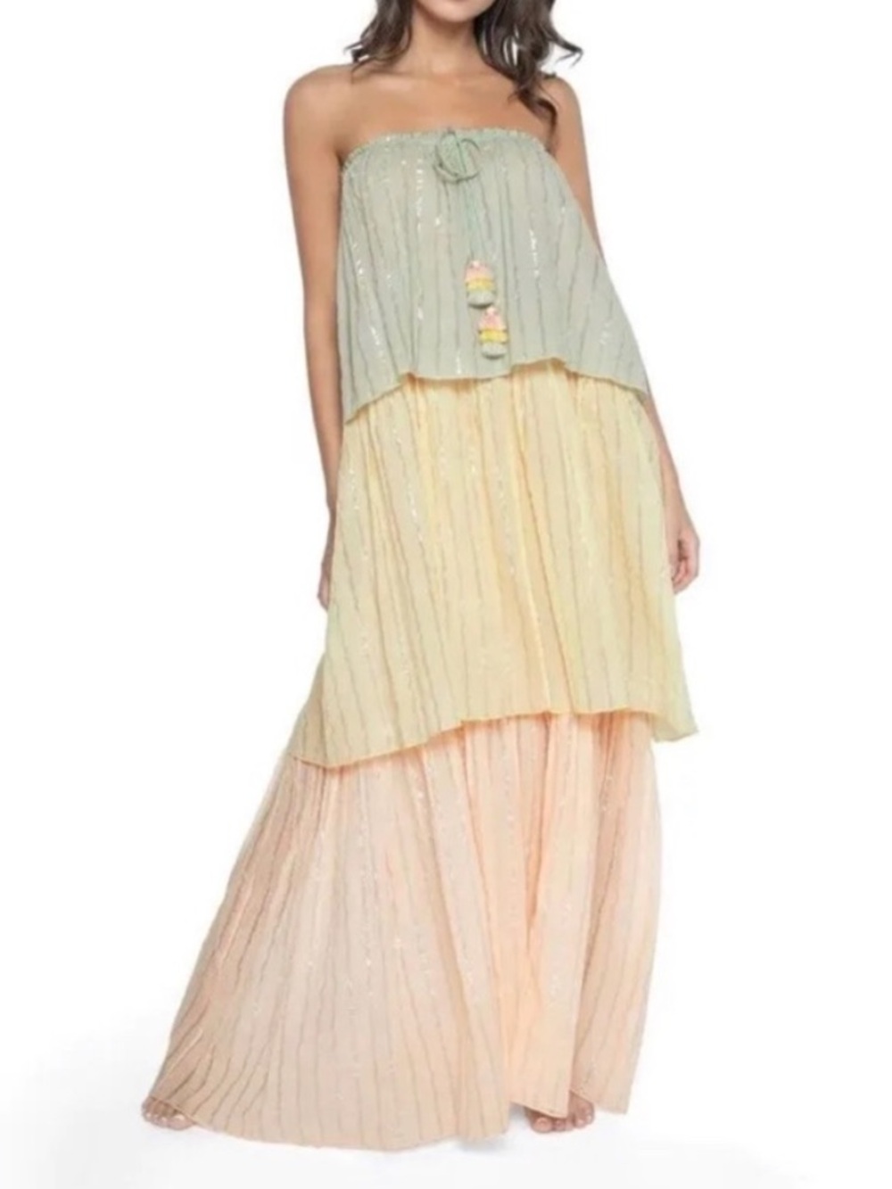 PQ SWIM golden hour briar lurex strapless maxi coverup dress sz xs/s resortwear